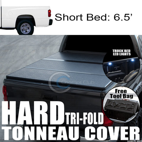 TRI-FOLD SOLID TONNEAU COVER+16X LED LIGHTS 97-04 DODGE DAKOTA 6.5 FT TRUCK BED