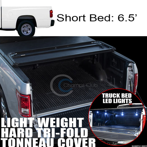 TRI-FOLD HARD TONNEAU COVER LW+16X LED LIGHTS 97-04 DAKOTA 6.5 FT 78