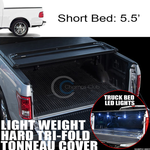 TRI-FOLD HARD TONNEAU COVER LW+16X LED LIGHTS 01-03 FORD F150 5.5'/66