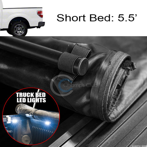 LOW-ROLL UP TONNEAU COVER+16X LED LIGHTS 04-14 FORD F150/05+ MARK LT 5.5 FT BED