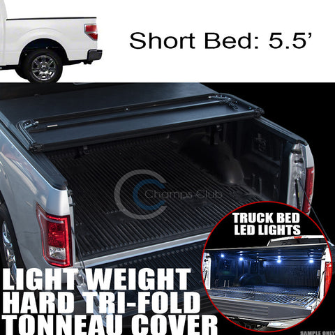 TRI-FOLD HARD TONNEAU COVER LW+16X LED LIGHTS 04-14 F150/MARK LT 5.5' TRUCK BED