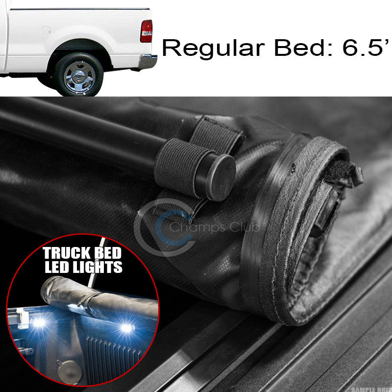 LOW-ROLL UP TONNEAU COVER+16X LED LIGHTS 04-14 FORD F150/05+ MARK LT 6.5 FT BED