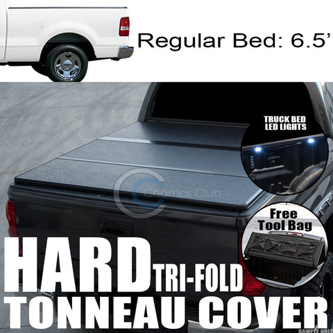 TRI-FOLD SOLID TONNEAU COVER+16X LED LIGHTS 04-14 F150/06-08 MARK LT 6.5/78