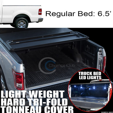 TRI-FOLD HARD TONNEAU COVER LW+16X LED LIGHTS 04-14 F150/06-08 MARK LT 6.5' BED