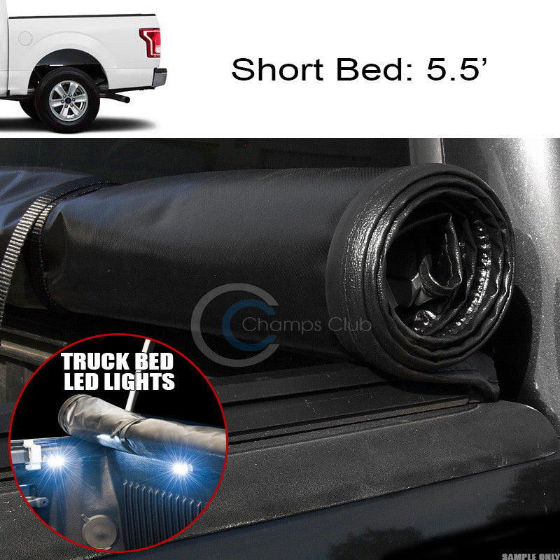 ROLL-UP SOFT TONNEAU COVER+16X LED LIGHTS 15-17 FORD F150 5.5 FT TRUCK SHORT BED