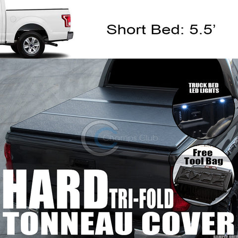 TRI-FOLD SOLID TONNEAU COVER+16X LED LIGHTS 15-17 F150 SUPERCREW/CREW 5.5 FT BED