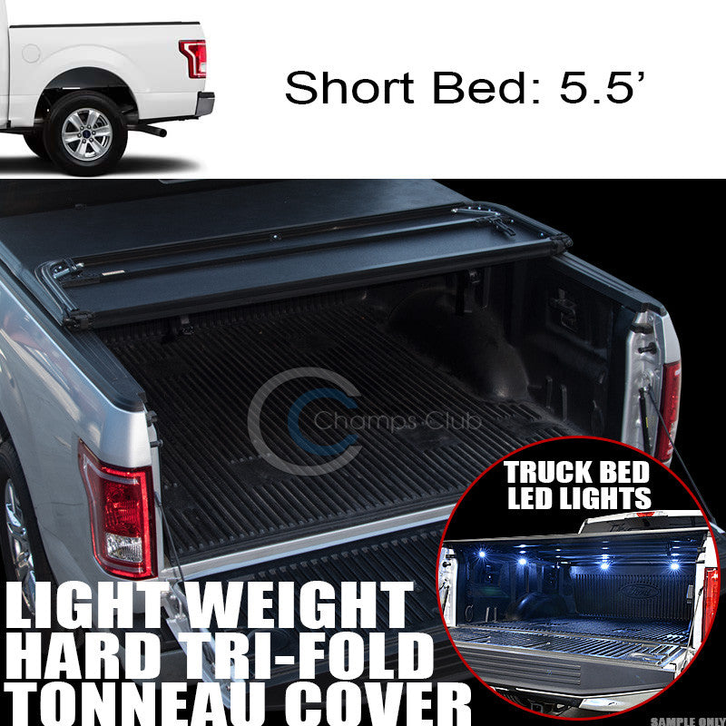 TRI-FOLD HARD TONNEAU COVER LW+16X LED LIGHTS 15-17 FORD F150 5.5'/66