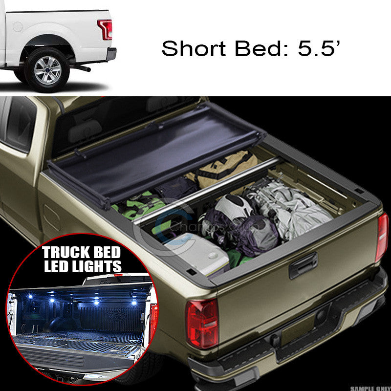 TRI-FOLD SOFT TONNEAU COVER+16X LED LIGHTS 15-17 FORD F150 5.5' TRUCK SHORT BED