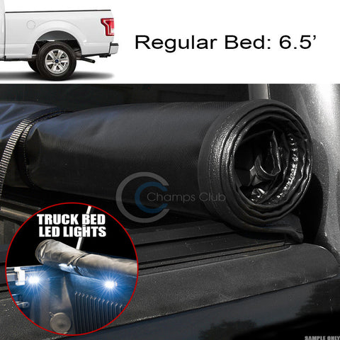 ROLL-UP SOFT TONNEAU COVER+16X LED LIGHTS 15-17 FORD F150 6.5 FT 78