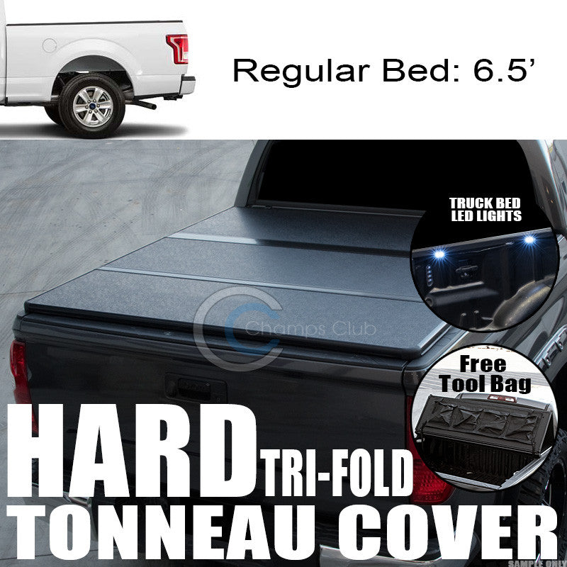 TRI-FOLD SOLID TONNEAU COVER+16X LED LIGHTS 15-17 F150 6.5 FT 78