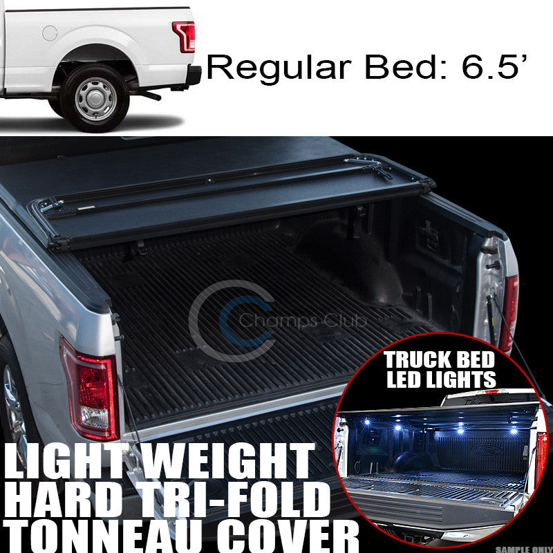 TRI-FOLD HARD TONNEAU COVER LW+16X LED LIGHTS 15-17 FORD F150 6.5'/78