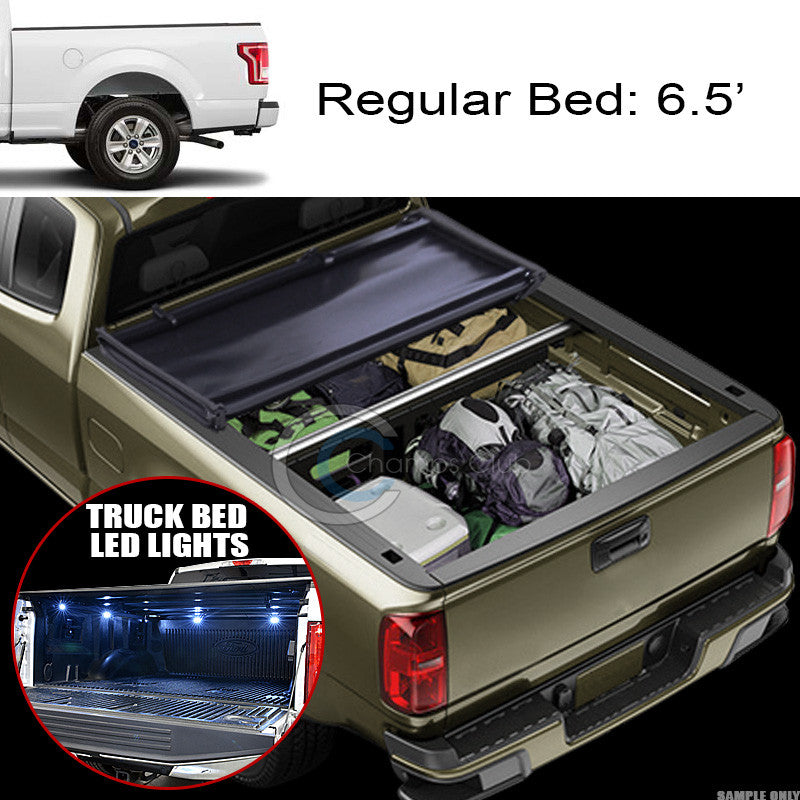 TRI-FOLD SOFT TONNEAU COVER+16X LED LIGHTS 15-17 FORD F150 6.5 FT 78