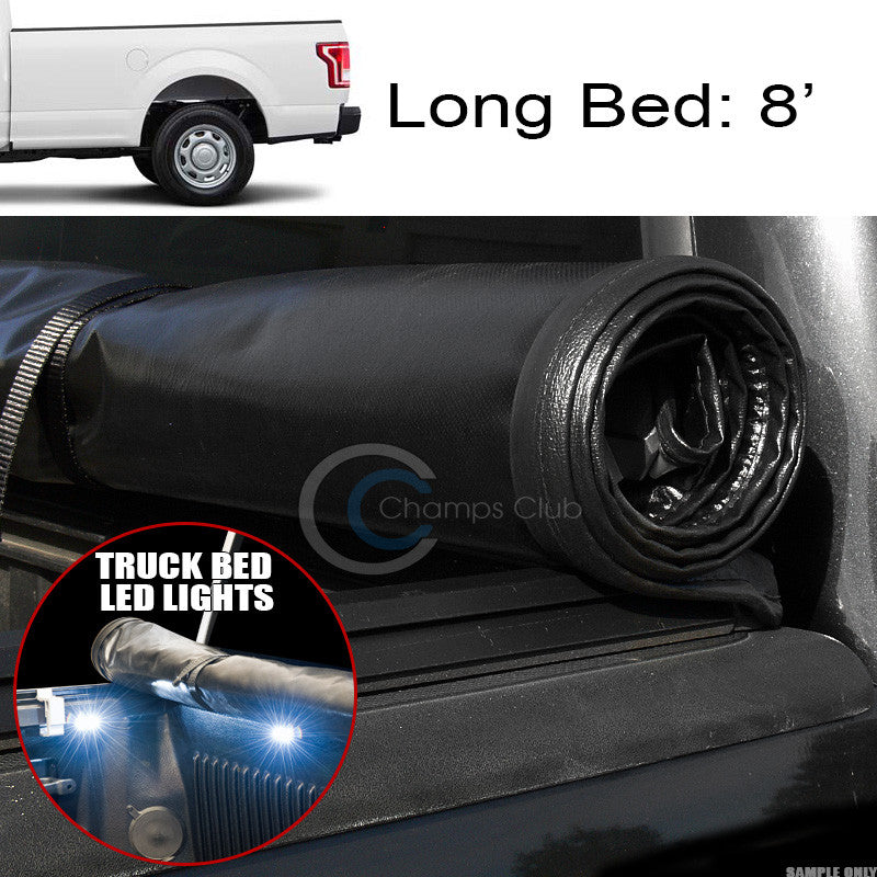 ROLL-UP SOFT TONNEAU COVER+16X LED LIGHTS 15-17 FORD F150 8'/96