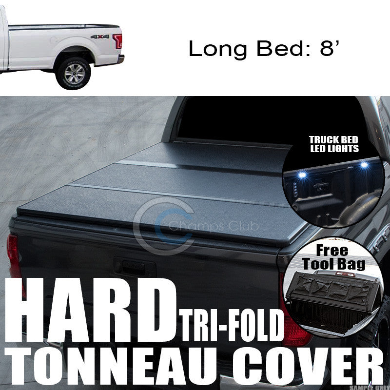 TRI-FOLD SOLID TONNEAU COVER+16X LED LIGHTS 15-17 F150 REGULAR/SUPER 8' LONG BED