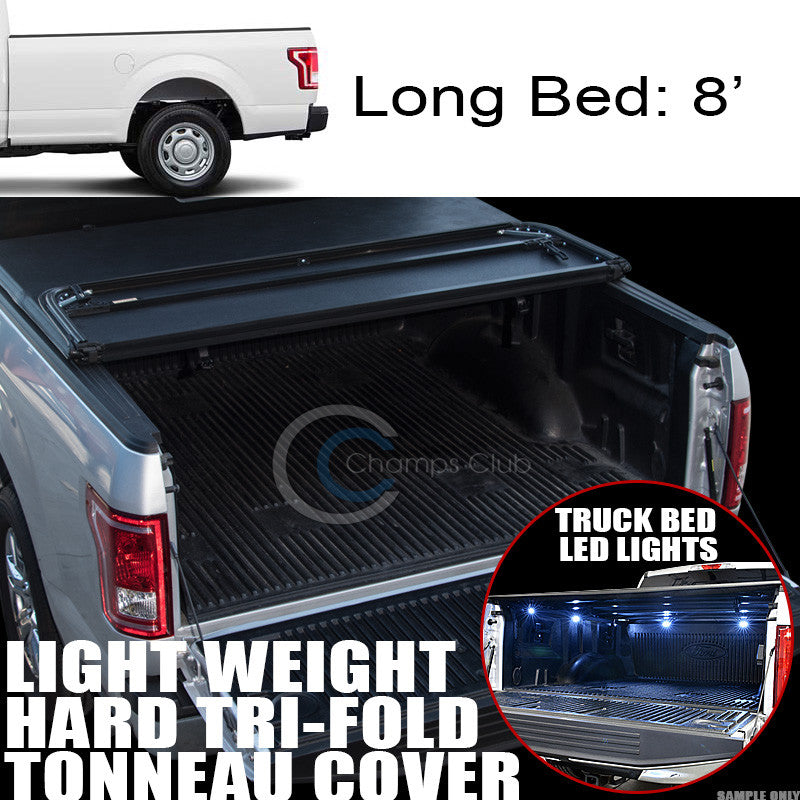 TRI-FOLD HARD TONNEAU COVER LW+16X LED LIGHTS 15-17 FORD F150 8 FT 96