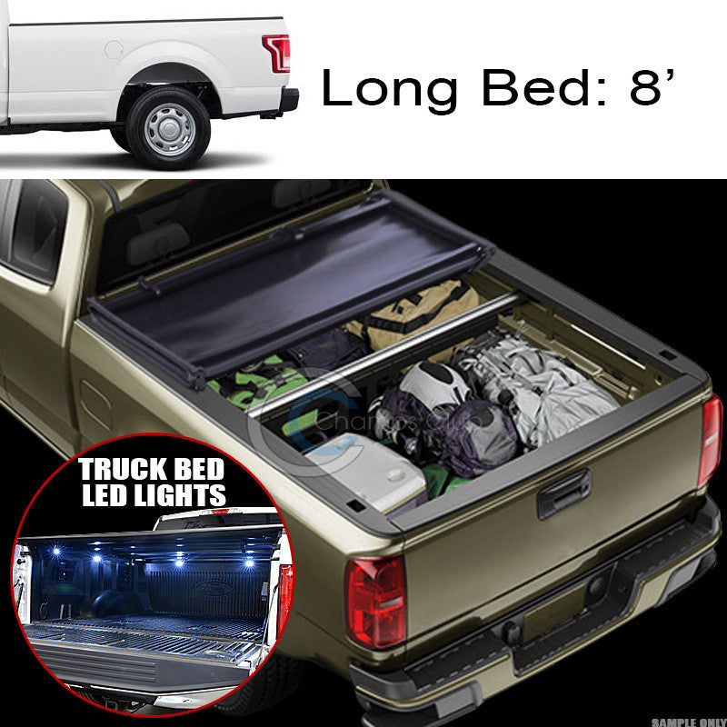 TRI-FOLD SOFT TONNEAU COVER+16X LED LIGHTS 15-17 FORD F150 8'/96