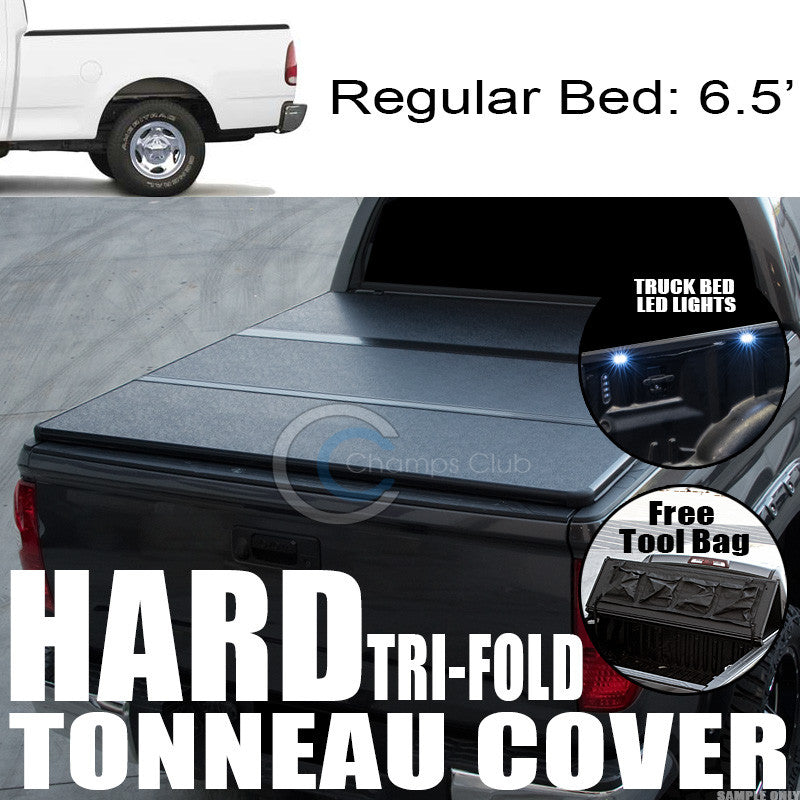 TRI-FOLD SOLID TONNEAU COVER+16X LED LIGHTS 97-03 F150/97-99 F250 6.5' TRUCK BED