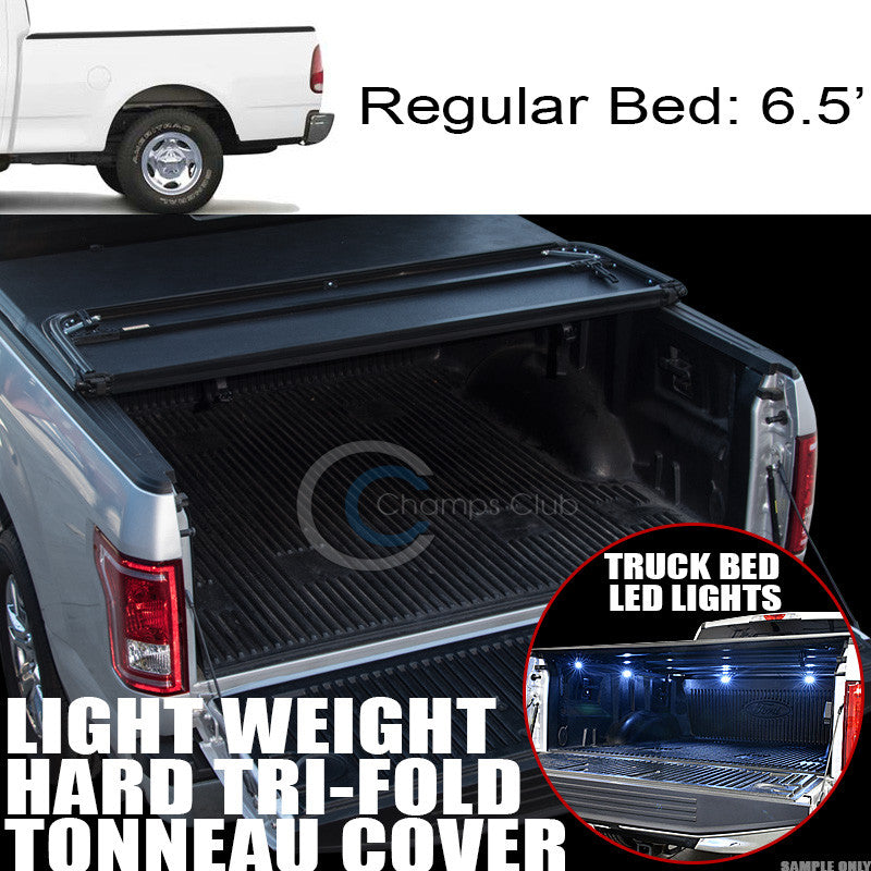 TRI-FOLD HARD TONNEAU COVER LW+16X LED LIGHTS 97-03 FORD F150/F250 6.5'/78