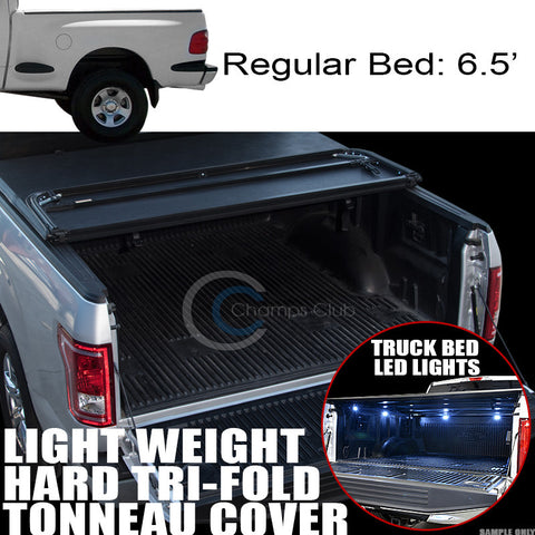 TRI-FOLD HARD TONNEAU COVER LW+16X LED LIGHTS 97-03 F150/F250 FLARESIDE 6.5' BED