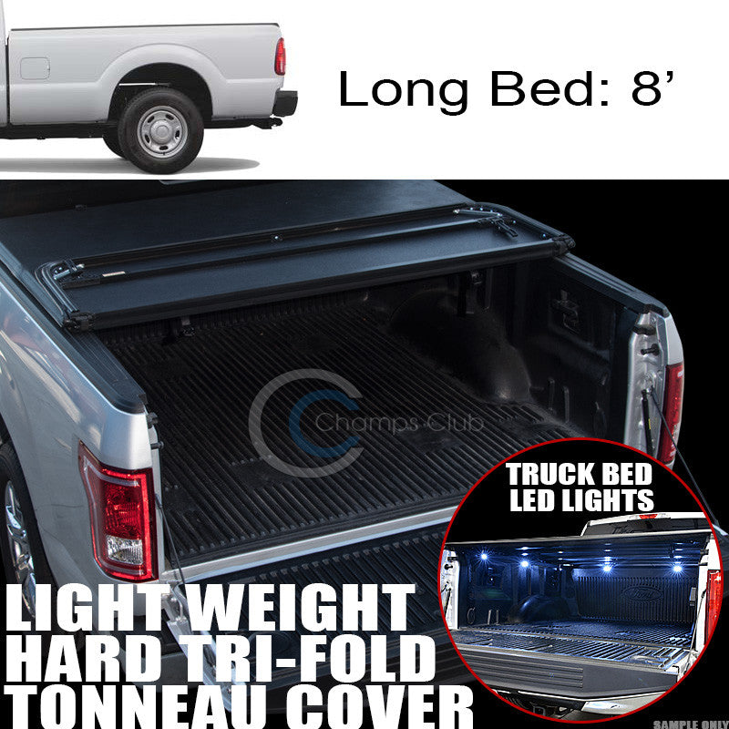 TRI-FOLD HARD TONNEAU COVER LW+16X LED LIGHTS 99-16 F250/F350 SUPERDUTY 8 FT BED