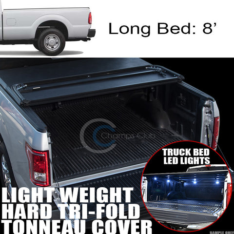 TRI-FOLD HARD TONNEAU COVER LW+16X LED LIGHTS 99-16 F250/F350 SUPERDUTY 8 FT BED