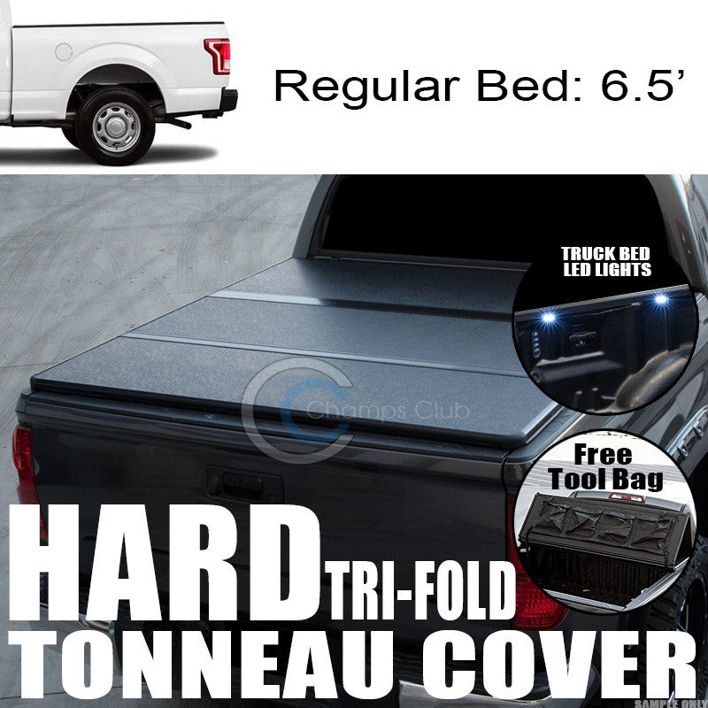 TRI-FOLD SOLID TONNEAU COVER+16X LED LIGHTS 99-16 F250/F350 SUPERDUTY 6.5 FT BED