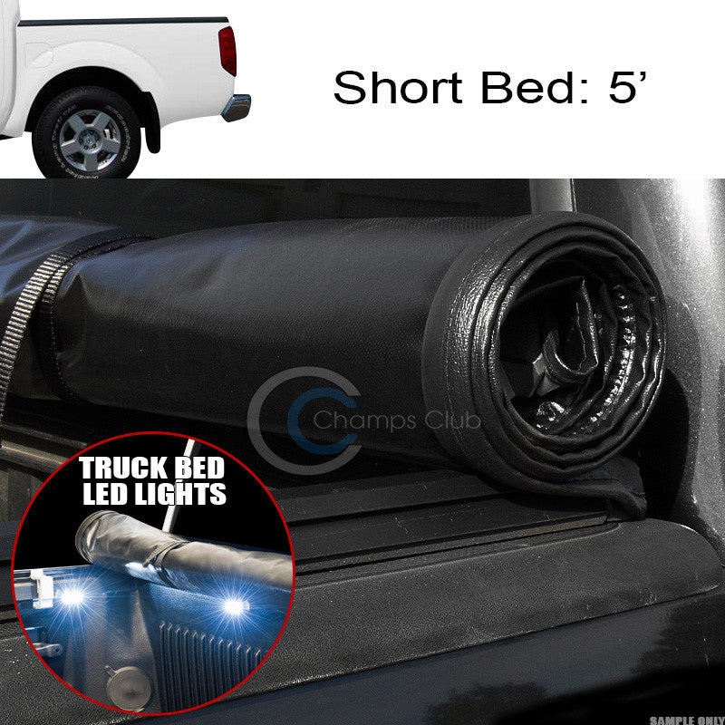 ROLL-UP SOFT TONNEAU COVER+16X LED LIGHTS FOR 05-16 FRONTIER/EQUATOR 5 SHORT BED