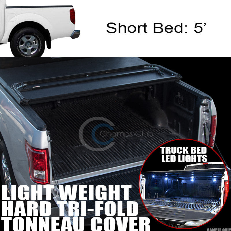 TRI-FOLD HARD TONNEAU COVER LW+16X LED LIGHTS FOR 05-16 FRONTIER 5 FT TRUCK BED