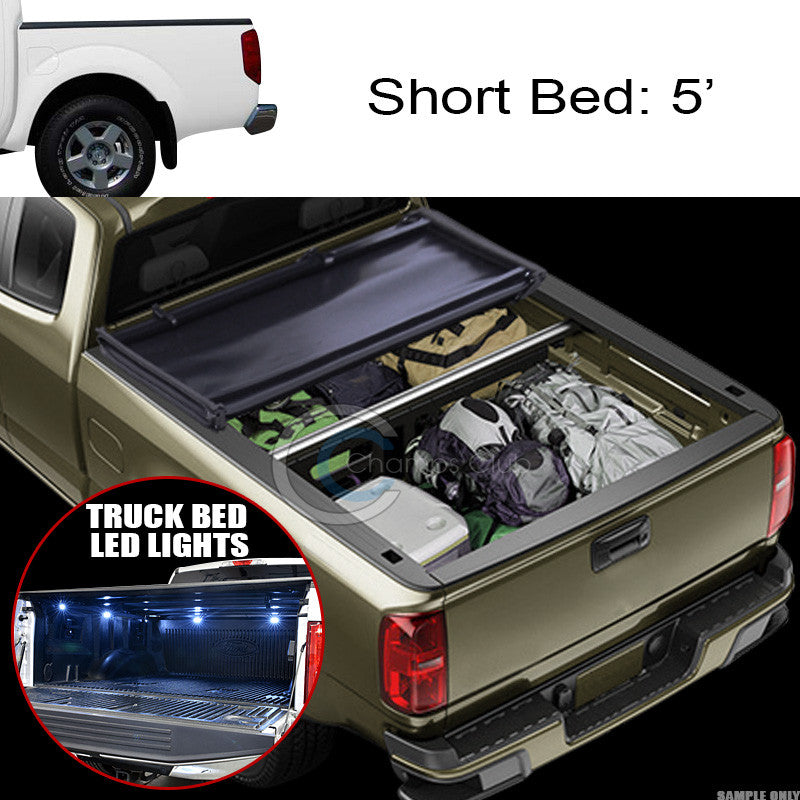 TRI-FOLD SOFT TONNEAU COVER+16X LED LIGHTS FOR 05-16 FRONTIER/09+ EQUATOR 5' BED