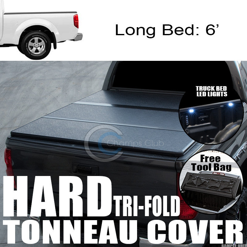 TRI-FOLD SOLID TONNEAU COVER+16X LED LIGHTS FOR 05-16 FRONTIER/EQUATOR 6 FT BED