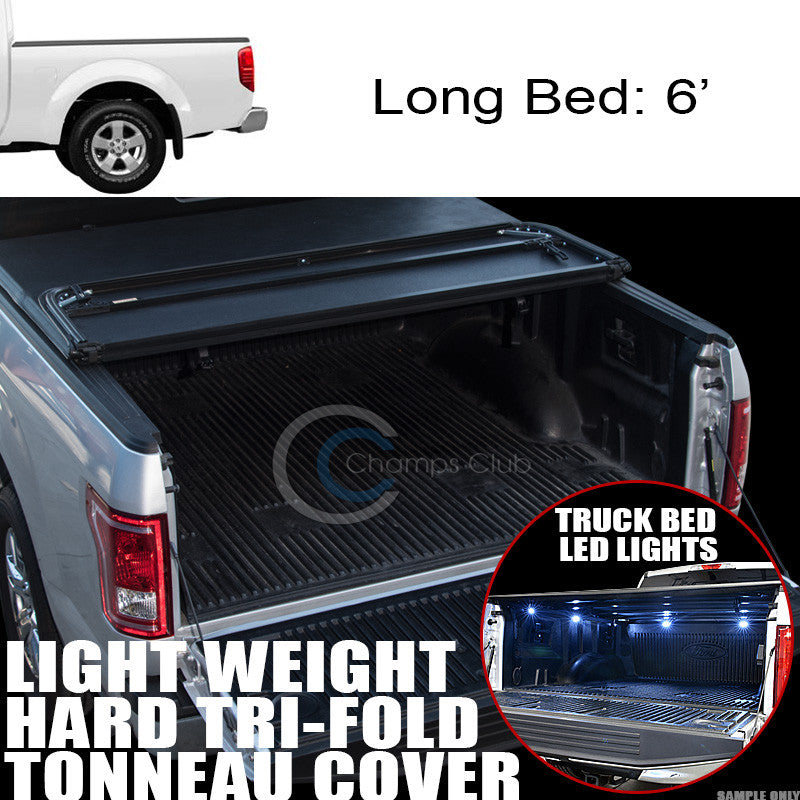 TRI-FOLD HARD TONNEAU COVER LW+16X LED LIGHTS FOR 05-16 FRONTIER 6 FT TRUCK BED