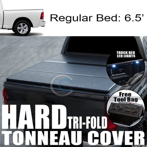 TRI-FOLD SOLID TONNEAU COVER+16X LED LIGHTS 02-08/09 DODGE RAM 6.5/78