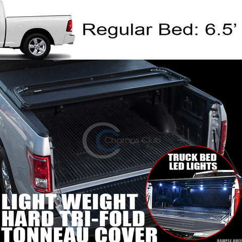 TRI-FOLD HARD TONNEAU COVER LW+16X LED LIGHTS 02-08/09 DODGE RAM 6.5' TRUCK BED