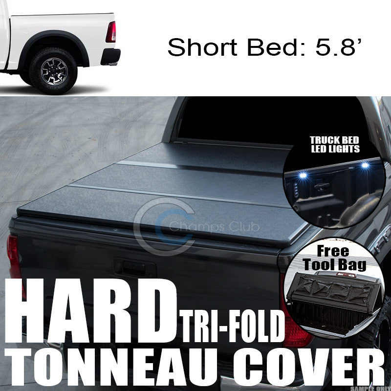 TRI-FOLD SOLID TONNEAU COVER+16X LED LIGHTS 09-16 DODGE RAM 5.7'/68.4