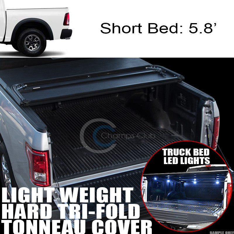 TRI-FOLD HARD TONNEAU COVER LW+16X LED LIGHTS 09-16 DODGE RAM 5.7/5.8' TRUCK BED