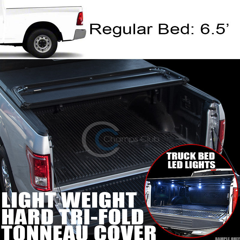 TRI-FOLD HARD TONNEAU COVER LW+16X LED LIGHTS 09-16 DODGE RAM 6.4/6.5' TRUCK BED