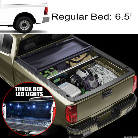 TRI-FOLD SOFT TONNEAU COVER+16X LED LIGHTS 09-16 DODGE RAM 6.4/6.5 FT TRUCK BED