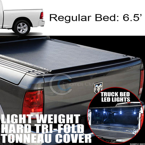 TRI-FOLD HARD TONNEAU COVER LW+16X LED LIGHT 09-17 DODGE RAM BOX TRUCK 6.4'/6.5'