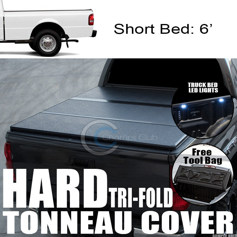 TRI-FOLD SOLID TONNEAU COVER+16X LED LIGHTS 83-11 RANGER/94-10 B2500/B3000 6 BED