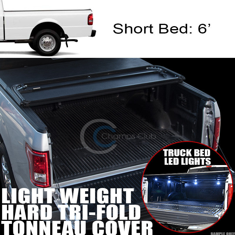 TRI-FOLD HARD TONNEAU COVER LW+16X LED LIGHTS 83-11 RANGER/94-10 B-SERIES 6' BED