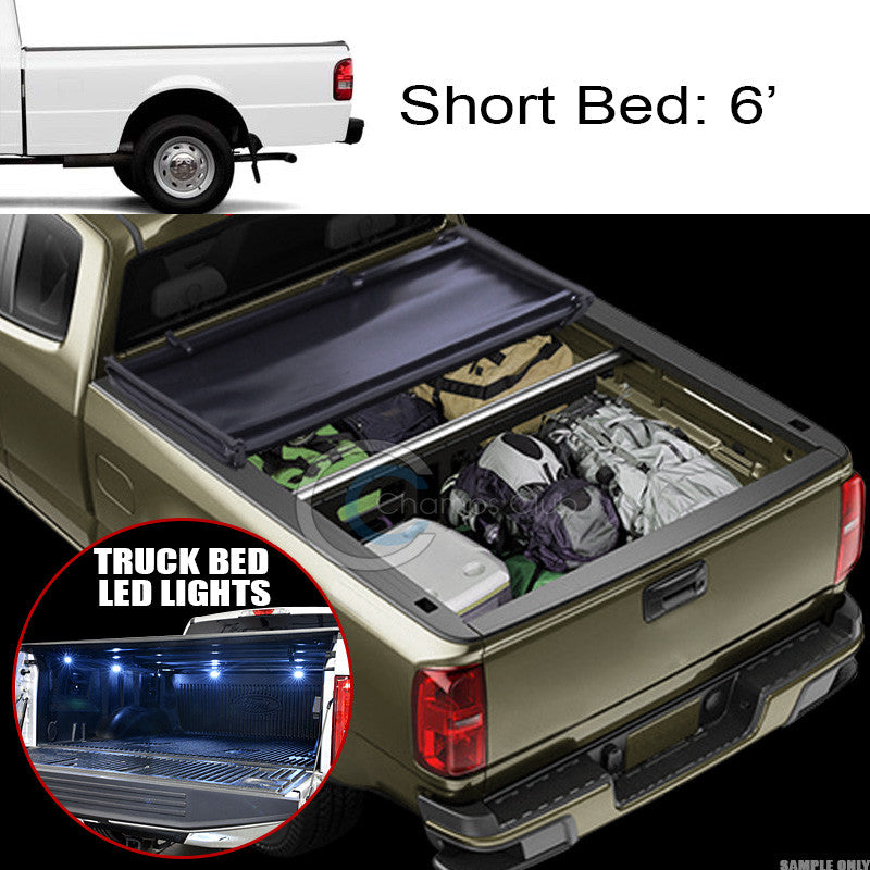 TRI-FOLD SOFT TONNEAU COVER+16X LED LIGHTS 83-11 RANGER/94+ B2300 B2500 6 FT BED