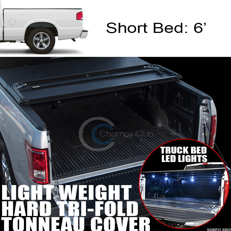 TRI-FOLD HARD TONNEAU COVER LW+16X LED LIGHTS 82-93 S10/S15/SONOMA 6' TRUCK BED