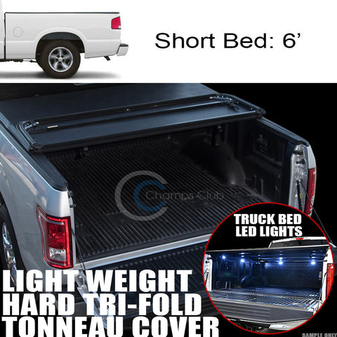 TRI-FOLD HARD TONNEAU COVER LW+16X LED LIGHTS 82-93 S10/S15/SONOMA 6' TRUCK BED