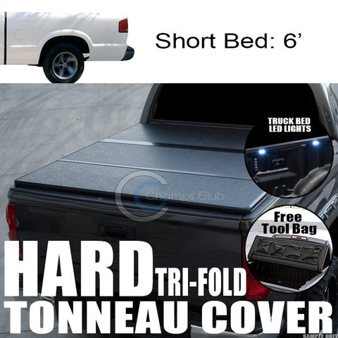 TRI-FOLD SOLID TONNEAU COVER+16X LED LIGHTS 94-03 CHEVY S10/S15 SONOMA 6 FT BED