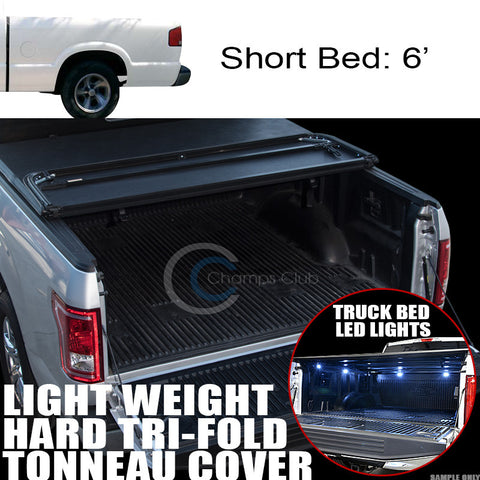 TRI-FOLD HARD TONNEAU COVER LW+16X LED LIGHTS 94-03 S10/S15/SONOMA/HOMBRE 6' BED