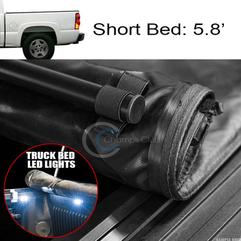 LOW-ROLL UP TONNEAU COVER+16X LED LIGHTS 04-07 SILVERADO/SIERRA CREW 5.8 FT BED