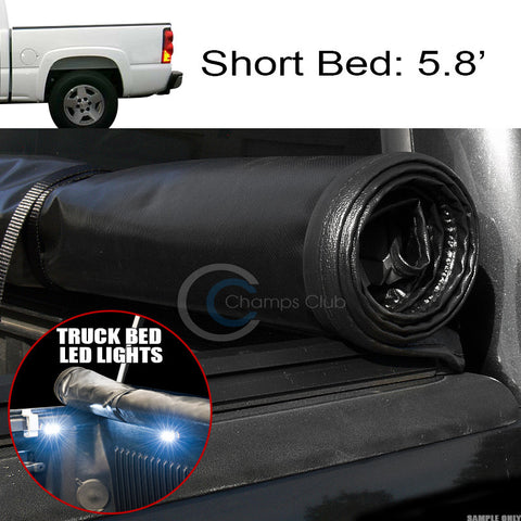 ROLL-UP SOFT TONNEAU COVER+16X LED LIGHTS 04-07 SILVERADO/SIERRA 5.8' TRUCK BED