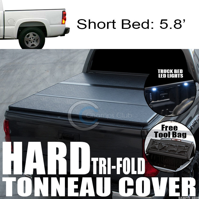 TRI-FOLD SOLID TONNEAU COVER+16X LED LIGHTS 04-07 SILVERADO/SIERRA CREW 5.8' BED