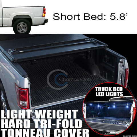 TRI-FOLD HARD TONNEAU COVER LW+16X LED LIGHTS 04-07 SILVERADO/SIERRA 5.8 FT BED