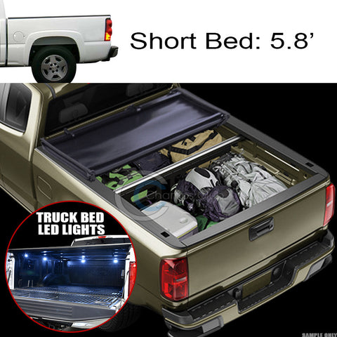 TRI-FOLD SOFT TONNEAU COVER+16X LED LIGHTS 04-07 SILVERADO/SIERRA CREW 5.8' BED